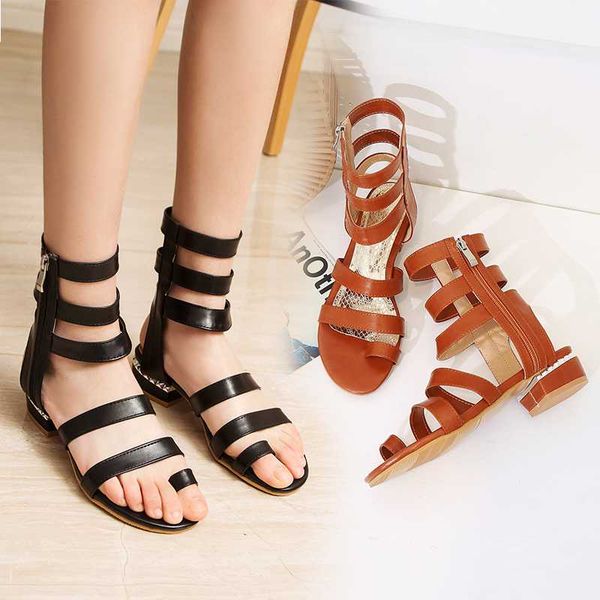 sandals fanan women's high heel summer 2021 zipper big size 33-43 bohemian, Black
