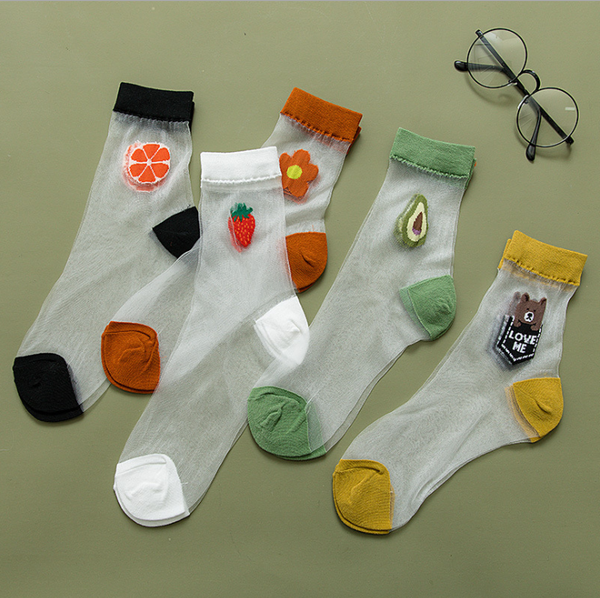 1 pair breathable ultra thin socks summer women transparent lace silk socks lovely fruit and cartoon bear girls short fema, Black;white
1 pair breathable ultra thin socks summer women transparent lace silk socks lovely fruit and cartoon bear girls short fema, Black;white