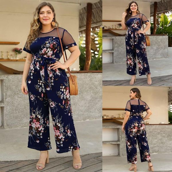 women's plus size casual o-neck mesh stitching printed lace up wide leg jumpsuit combinaison femme ropa de mujer, Black;white
women's plus size casual o-neck mesh stitching printed lace up wide leg jumpsuit combinaison femme ropa de mujer, Black;white