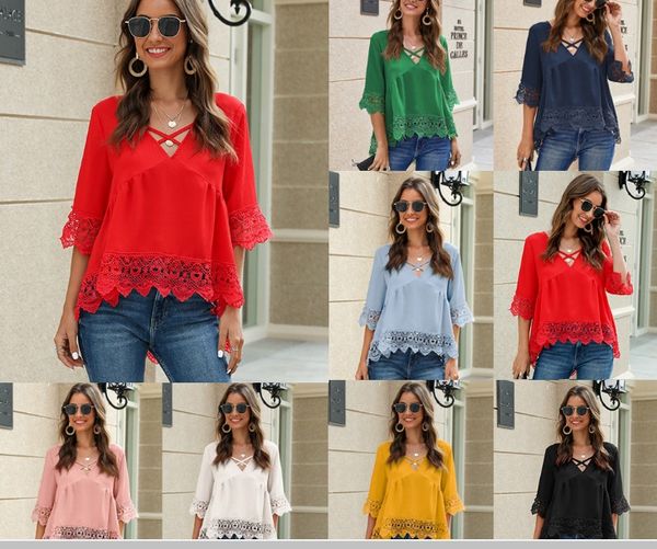 2020 new summer chiffon shirt middle sleeve lace hollow lace loose chiffon women's various colors, White
2020 new summer chiffon shirt middle sleeve lace hollow lace loose chiffon women's various colors, White