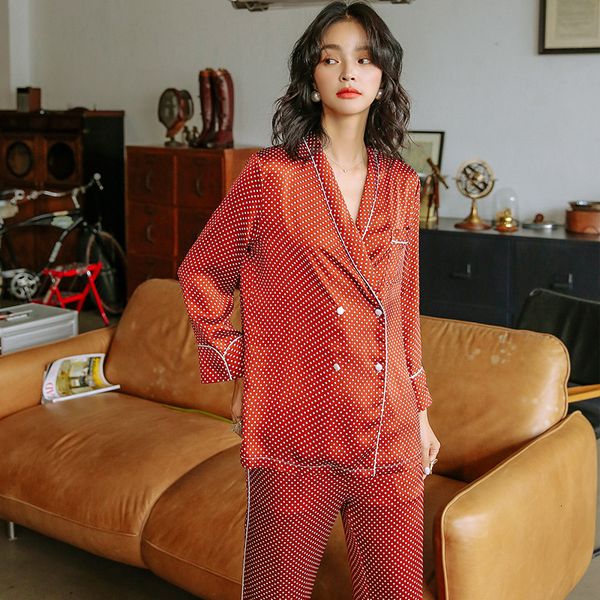 pajamas long sleeves women autumn two-piece set retro impression point korean loose home clothing sleepwear satin pj set, Blue;gray
pajamas long sleeves women autumn two-piece set retro impression point korean loose home clothing sleepwear satin pj set, Blue;gray