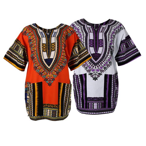 2/pack african prints dress cotton dashiki shirt ethnic caftan orange purple, White;black