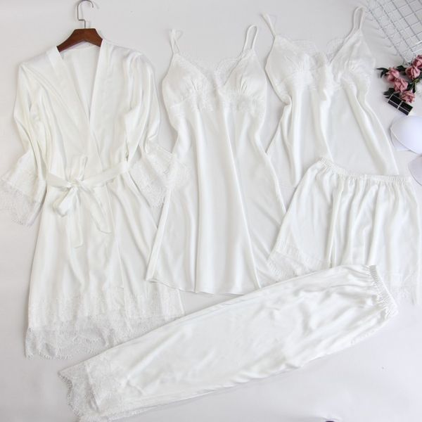 women's sleepwear women pajamas 5 pieces satin pijama lace home wear clothing embroidery sleep lounge pyjama with chest pads, Black;red
women's sleepwear women pajamas 5 pieces satin pijama lace home wear clothing embroidery sleep lounge pyjama with chest pads, Black;red