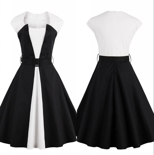 white and black patchwork women work dresses formal ready to work vestidos a line sleeveless knee length casual party dress wear fs1414, White;black
white and black patchwork women work dresses formal ready to work vestidos a line sleeveless knee length casual party dress wear fs1414, White;black