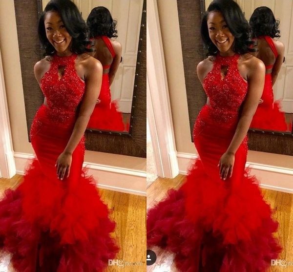 new arrival red mermaid prom dresses lace applique beaded sweep train ruffles tiered tulle party gowns formal evening dresses ogstuff, Black
new arrival red mermaid prom dresses lace applique beaded sweep train ruffles tiered tulle party gowns formal evening dresses ogstuff, Black
