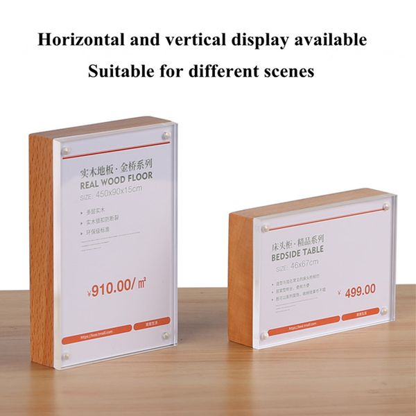 90*54mm table display stands wood base tableblock acrylic price card sign holder with magnets baby picture p frame
90*54mm table display stands wood base tableblock acrylic price card sign holder with magnets baby picture p frame