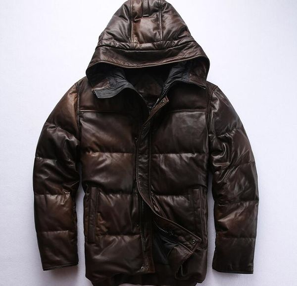 chocolate color leather down jacket with hoody men new sheepskin down jacket casual hooded leather down jacket, Black
chocolate color leather down jacket with hoody men new sheepskin down jacket casual hooded leather down jacket, Black