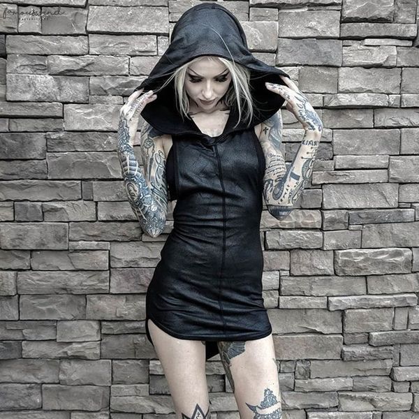 women mini dresses black chic gothic bodycon hooded plain asymmetric split female party punk short club dresses, Black;gray
women mini dresses black chic gothic bodycon hooded plain asymmetric split female party punk short club dresses, Black;gray
