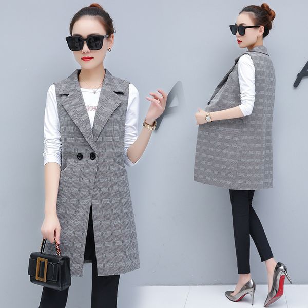 #0706 spring plaid long suit vest women slim fit waistcoat elegant vest female sleeveless jacket women blazer outwear, Black;white
#0706 spring plaid long suit vest women slim fit waistcoat elegant vest female sleeveless jacket women blazer outwear, Black;white