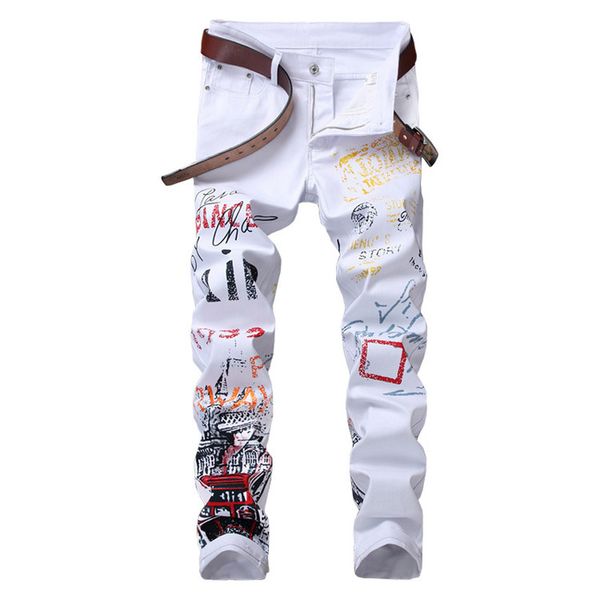 men's jeans mens night club black white color letters pattern printed men punk pants stretch cotton skinny hip hop, Blue
men's jeans mens night club black white color letters pattern printed men punk pants stretch cotton skinny hip hop, Blue