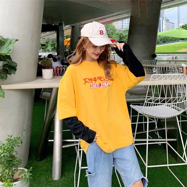 fake two-piece mosaic t-shirt women's t-shirt long sleeve 2019 new autumn student loose fashion, White
fake two-piece mosaic t-shirt women's t-shirt long sleeve 2019 new autumn student loose fashion, White