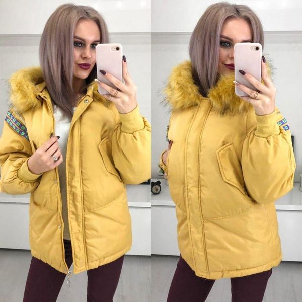 loose warm winter parka pockets large fur collar hooded thick coat women cotton padded outwear, Black
loose warm winter parka pockets large fur collar hooded thick coat women cotton padded outwear, Black