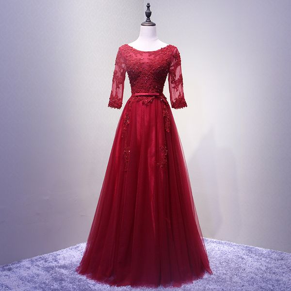 wine red round neck tulle lace long evening dresses pearls beading half sleeve vestido de festa longo formal wedding party gowns, White;black
wine red round neck tulle lace long evening dresses pearls beading half sleeve vestido de festa longo formal wedding party gowns, White;black