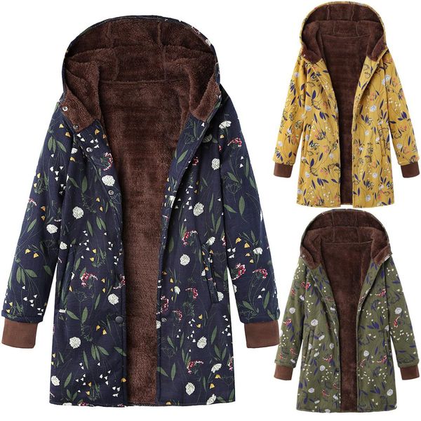 winter large size long sleeve women's cotton coat; fashion casual thick plush flower print warm jacket, Black 
winter large size long sleeve women's cotton coat; fashion casual thick plush flower print warm jacket, Black