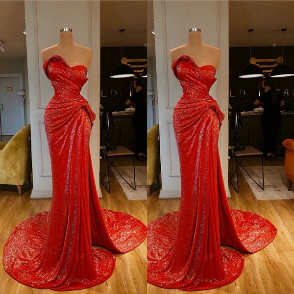 2020 red luxury glitter evening dresses sequined beaded strapless prom dress ruched sweep train custom made pageant gown, Black;red
2020 red luxury glitter evening dresses sequined beaded strapless prom dress ruched sweep train custom made pageant gown, Black;red
