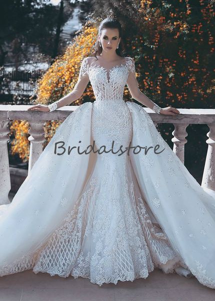 luxury detachable mermaid wedding dresses with overskirts sheer neck long sleeves appliques bridal gown 2019 backless country wedding dress, White
luxury detachable mermaid wedding dresses with overskirts sheer neck long sleeves appliques bridal gown 2019 backless country wedding dress, White