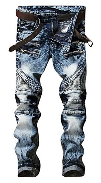 feeson men's fashion straight leg slim fit zipper stitched black biker jeans, Blue
feeson men's fashion straight leg slim fit zipper stitched black biker jeans, Blue