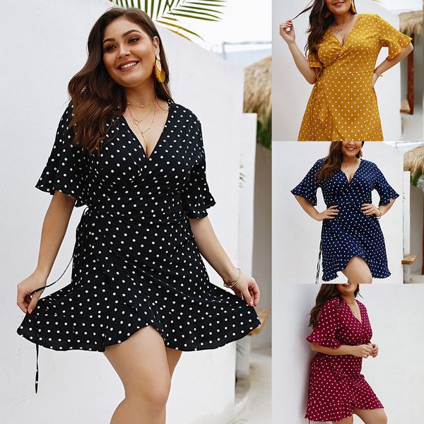 2019 fashion womens short sleeve v-neck polka dot wrap mini dress summer holiday dress vintage vestidos robe femme, Black;gray
2019 fashion womens short sleeve v-neck polka dot wrap mini dress summer holiday dress vintage vestidos robe femme, Black;gray