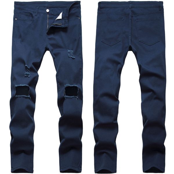 men's jeans mens stretch slim hole skinny solid color ripped denim tearing spring autumn navy blue pants
men's jeans mens stretch slim hole skinny solid color ripped denim tearing spring autumn navy blue pants