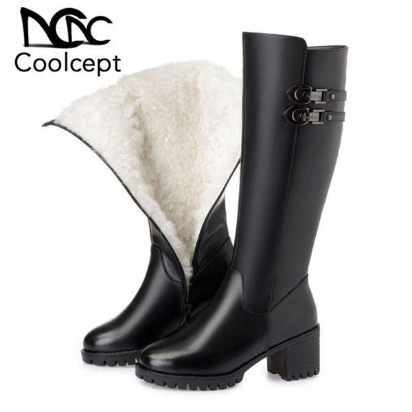 coolcept real leather women knee high boots round toe side zipper thick heels shoes winter plush warm women footwear size 35-43, Black
coolcept real leather women knee high boots round toe side zipper thick heels shoes winter plush warm women footwear size 35-43, Black