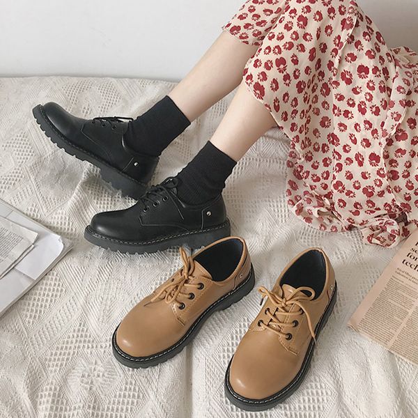 all-match round toe casual woman platform shoes 2019 fashion women's autumn oxfords british style modis retro fall new leather, Black 
all-match round toe casual woman platform shoes 2019 fashion women's autumn oxfords british style modis retro fall new leather, Black