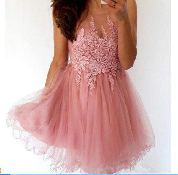 skin pink sheer tulle a line homecoming dresses lace applique beaded knee length short prom party cocktail dresses, Red
skin pink sheer tulle a line homecoming dresses lace applique beaded knee length short prom party cocktail dresses, Red
