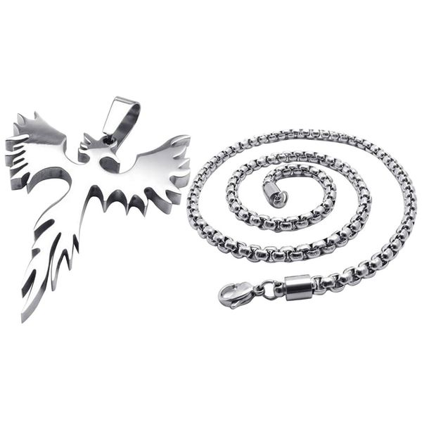 2 pcs silver necklace jewelry necklace stainless steel necklace, 5 mm wide 55 cm long & phoenix pendant with 60cm chain
2 pcs silver necklace jewelry necklace stainless steel necklace, 5 mm wide 55 cm long & phoenix pendant with 60cm chain