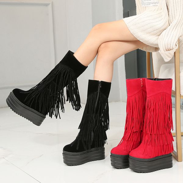 nightclub fringed women's boots winter 13cm thick-sole increase within middle tube boots wedges martin boots, Black
nightclub fringed women's boots winter 13cm thick-sole increase within middle tube boots wedges martin boots, Black