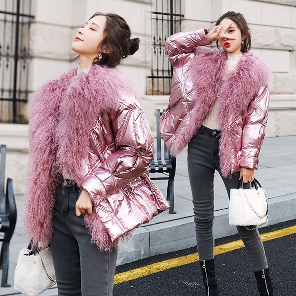 women's down & parkas 2021 winter jacket women white duck coats large natural lamb fur collar loose outerwear waterproof glossy jackets, Black
women's down & parkas 2021 winter jacket women white duck coats large natural lamb fur collar loose outerwear waterproof glossy jackets, Black