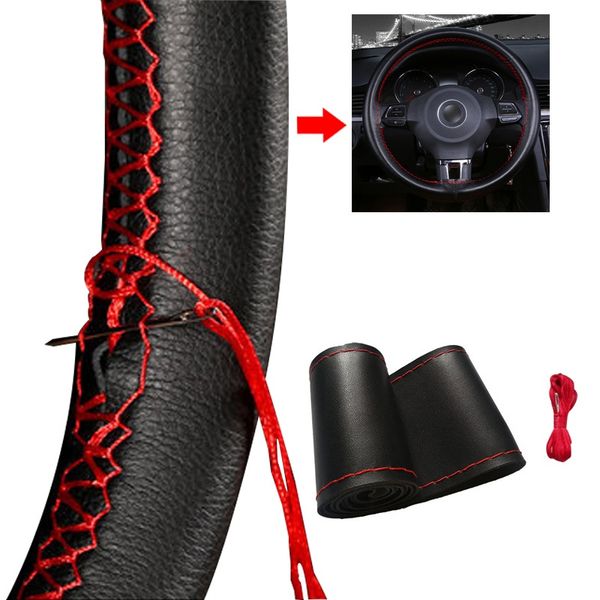 universal car steering wheel cover fiber leather with soft anti-slip black diy braid & needles thread fit for 38cm diameter
universal car steering wheel cover fiber leather with soft anti-slip black diy braid & needles thread fit for 38cm diameter