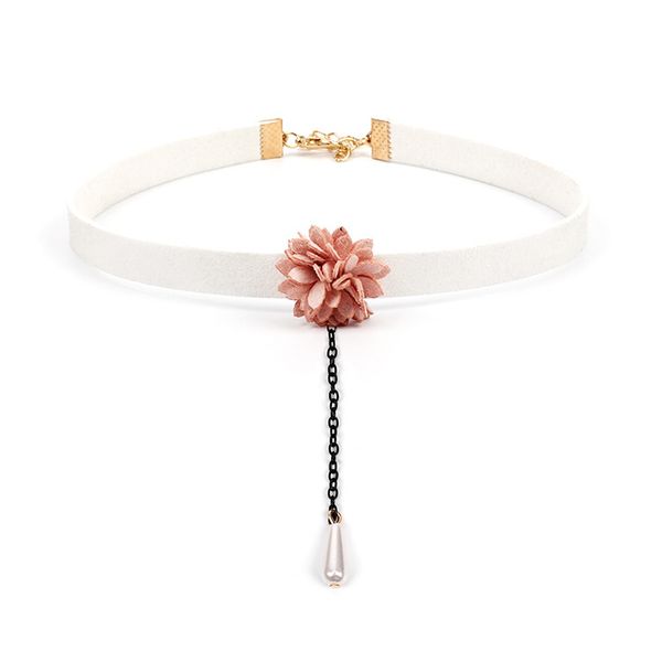 selling accessories suede flower pearl tassels necklace neck ring online celebrity celebrity style choker, Black