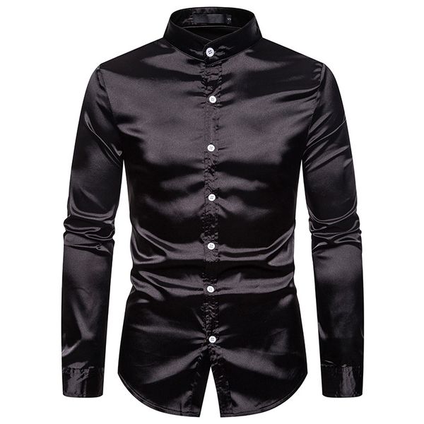 men's casual shirts mens mandarin collar silk satin dress 2021 brand regular fit long sleeve shirt men business camisa masculina, White;black
men's casual shirts mens mandarin collar silk satin dress 2021 brand regular fit long sleeve shirt men business camisa masculina, White;black