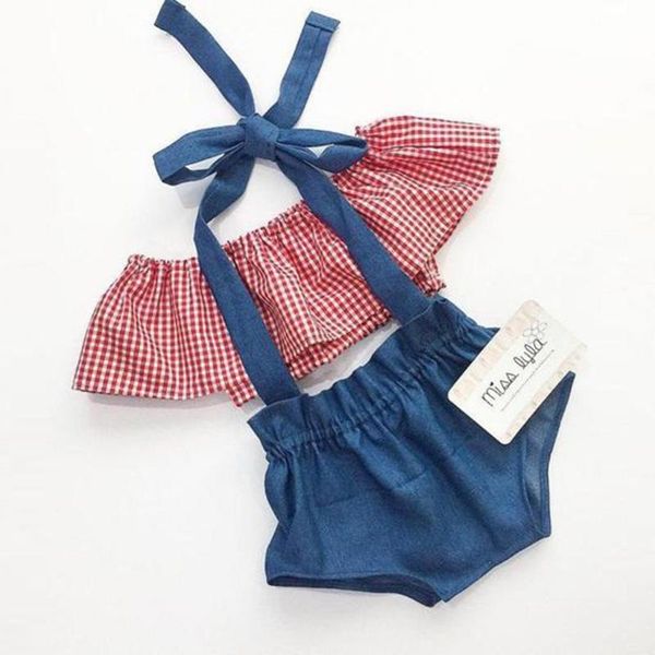 baby 2pcs sets 3-24m newborn kids girls summer plaid off shoulder short + denim overalls outfits fashion clothes, White
baby 2pcs sets 3-24m newborn kids girls summer plaid off shoulder short + denim overalls outfits fashion clothes, White