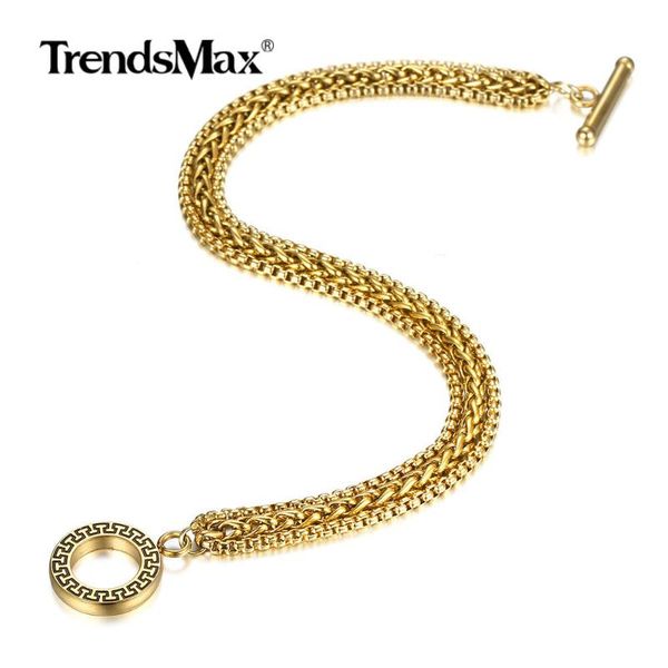 new stainless steel bracelet for men women triple strands gold color box wheat chain toggle clasp 2020 jewelry accessoriestbs019, Black
new stainless steel bracelet for men women triple strands gold color box wheat chain toggle clasp 2020 jewelry accessoriestbs019, Black