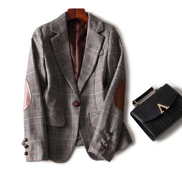 women's suits & blazers blazer 2021 fashion autumn winter women plaid wool leather patchwork one button slim coat casual jackets outerw, White;black
women's suits & blazers blazer 2021 fashion autumn winter women plaid wool leather patchwork one button slim coat casual jackets outerw, White;black