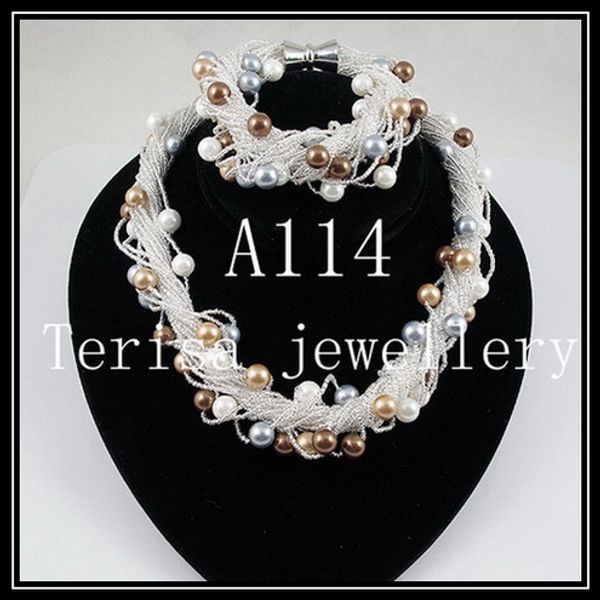 handmade shell pearl necklace bracelet jewelry set 8mm round shell pearl 24rows magnet clasp perfect women gift a114, Black
handmade shell pearl necklace bracelet jewelry set 8mm round shell pearl 24rows magnet clasp perfect women gift a114, Black