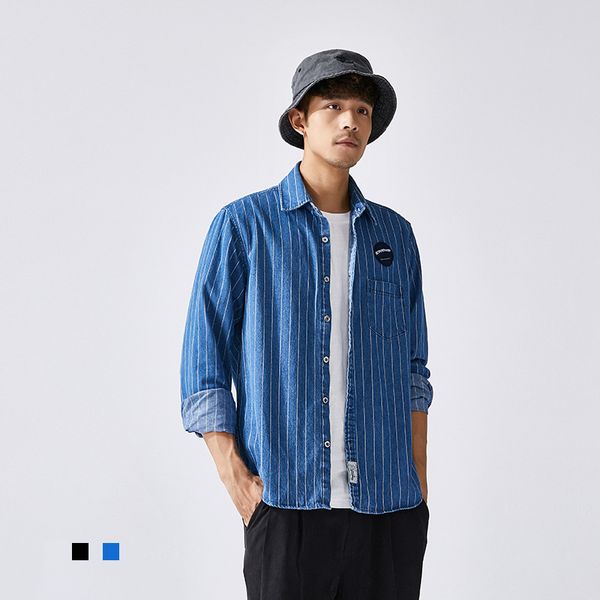 men autumn winter stripe casual japan vintage style shirt denim single breasted long sleeve turn down collar male's formal shirt, White;black
men autumn winter stripe casual japan vintage style shirt denim single breasted long sleeve turn down collar male's formal shirt, White;black