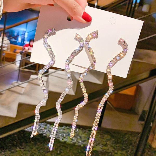 long tassel crystal drop earrings for women shiny snake shape rhinestone dangle earring weddings fashion jewelry gifts, Silver
long tassel crystal drop earrings for women shiny snake shape rhinestone dangle earring weddings fashion jewelry gifts, Silver