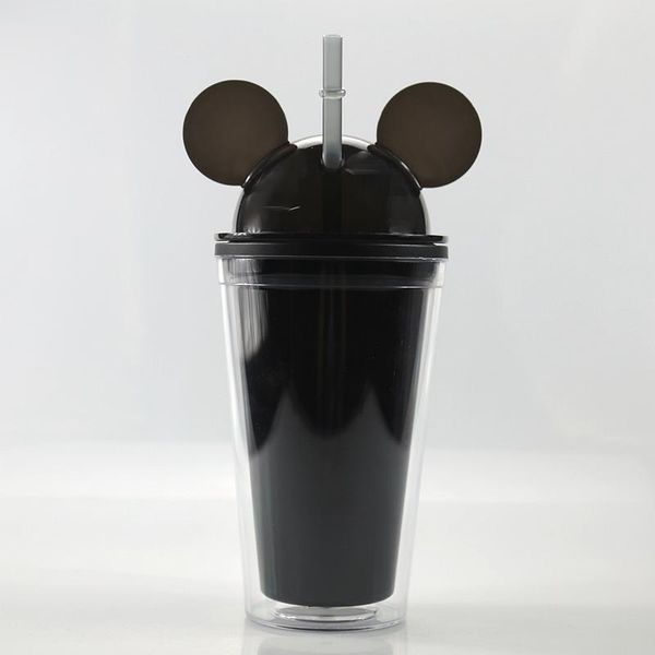 

450ML mouse ear tumbler ear mug 8 colors double walled acrylic dome tumbler transparent with same color straw