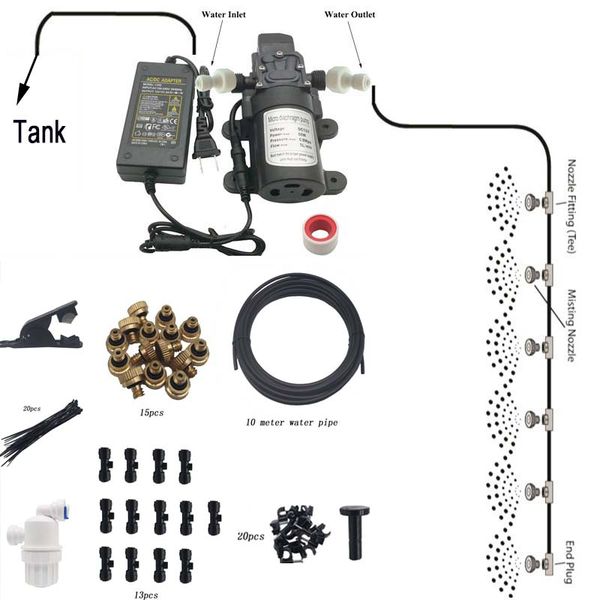f147 diy 10m(32ft) patio water misting cooling system with 12v 60w 5l/min water self priming pressure for greenhouse irrigation 
f147 diy 10m(32ft) patio water misting cooling system with 12v 60w 5l/min water self priming pressure for greenhouse irrigation
