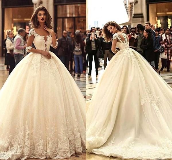 ivory romantic lace ball gown wedding dresses 2019 sheer long sleeves lace appliques a line tulle wedding bridal gowns bc0626, White
ivory romantic lace ball gown wedding dresses 2019 sheer long sleeves lace appliques a line tulle wedding bridal gowns bc0626, White