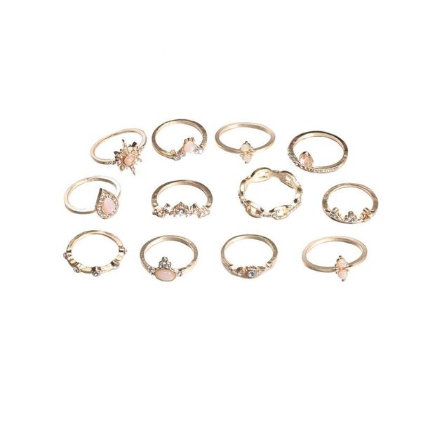 

12pcs/set european ring crown rhinestone women knuckle hexagonal joint exquisite temperament beauiful rings birthday jewelry, Slivery;golden