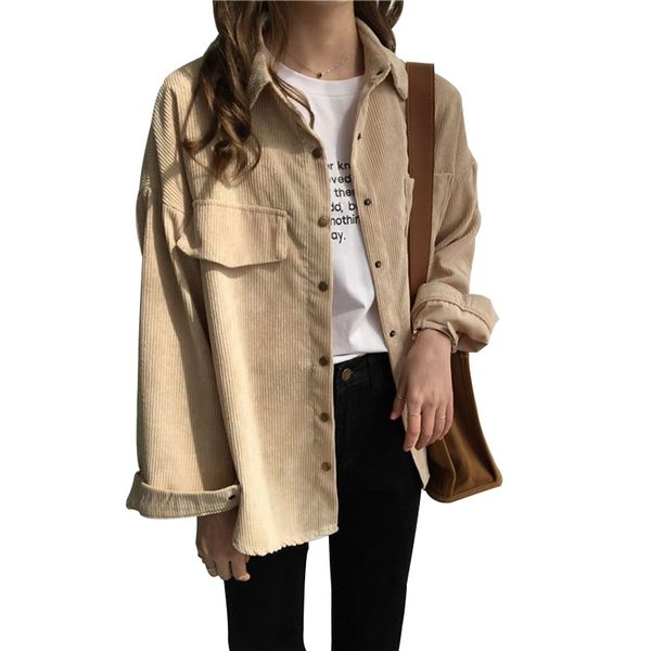2019 women harajuku corduroy shirt jackets fashion autumn long sleeve coats plus size college wind loose pocket outwear clothing, Black;brown
2019 women harajuku corduroy shirt jackets fashion autumn long sleeve coats plus size college wind loose pocket outwear clothing, Black;brown