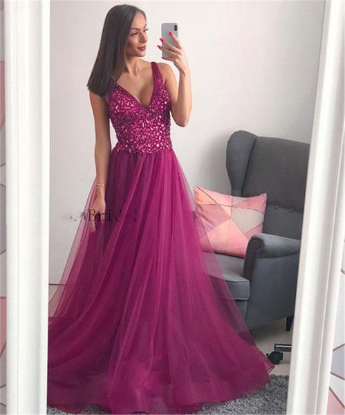 purple crystals tulle evening dress v neck a line floor length long elegant formal dresses 2019 new women occasion gowns, Black;red
purple crystals tulle evening dress v neck a line floor length long elegant formal dresses 2019 new women occasion gowns, Black;red