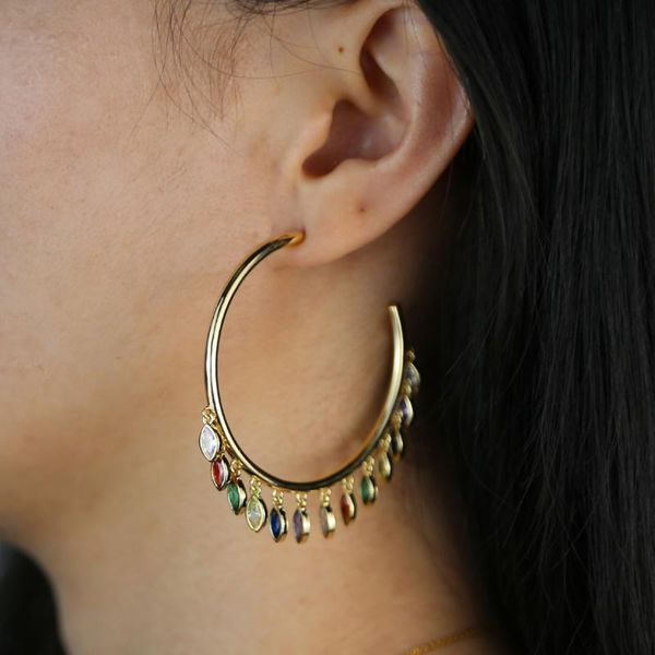 big tube hoop earring with multi colorful cz charm big women earrings, Golden;silver
big tube hoop earring with multi colorful cz charm big women earrings, Golden;silver
