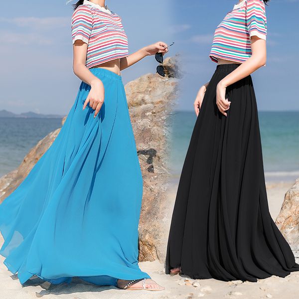 2019 bohemia long skirts women stretch high waist solid chiffon a-line skirt casual pleated maxi skirt faldas saias streetwear, Black
2019 bohemia long skirts women stretch high waist solid chiffon a-line skirt casual pleated maxi skirt faldas saias streetwear, Black