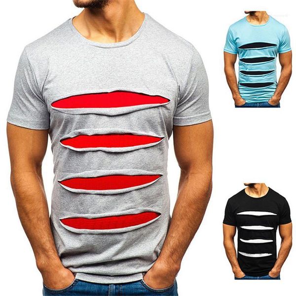 short sleeved t shirts fashion mens tees holes striped mens designer tshirts casual street slim solid color crew neck, White;black
short sleeved t shirts fashion mens tees holes striped mens designer tshirts casual street slim solid color crew neck, White;black