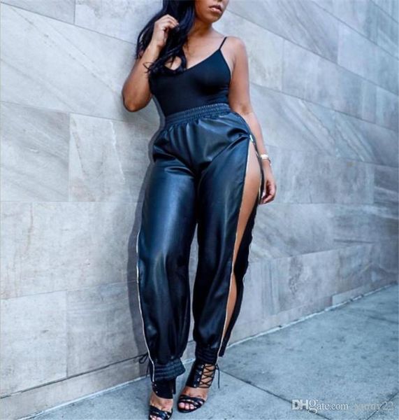 womens designer pu pencil pants fashion women loose capris with zipper black night club pants, Black;white
womens designer pu pencil pants fashion women loose capris with zipper black night club pants, Black;white