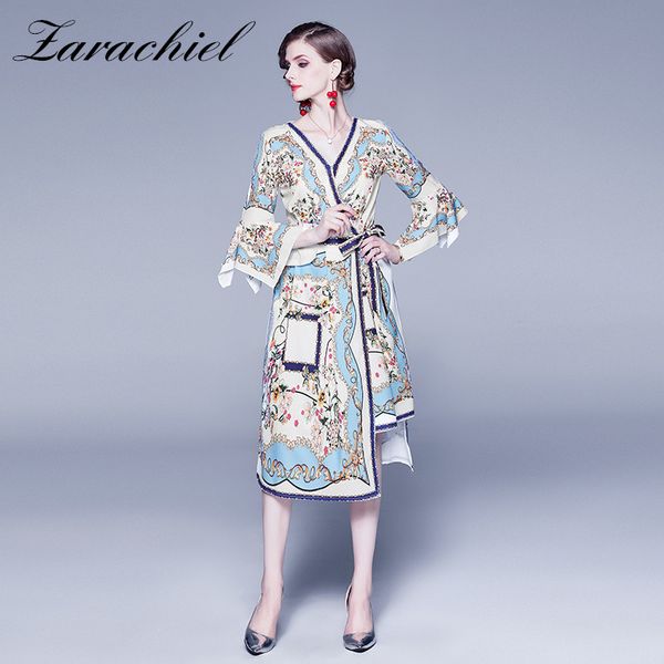 fashion runway designer autumn irregular dress women elegant flare sleeve v-neck flower print lace-up belt vintage midi dress, Black;gray
fashion runway designer autumn irregular dress women elegant flare sleeve v-neck flower print lace-up belt vintage midi dress, Black;gray