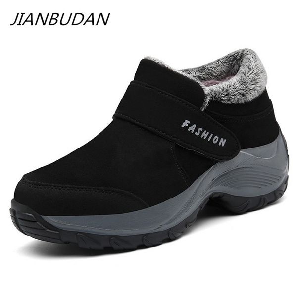 jianbudan winter plush sneakers women's fashion casual fitness shoes suede plush warm women's cotton shoes big size 35-42 y200424, Black